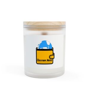 Classroom Money Logo Frosted Glass Candle — 11oz Scented Gift for Teachers